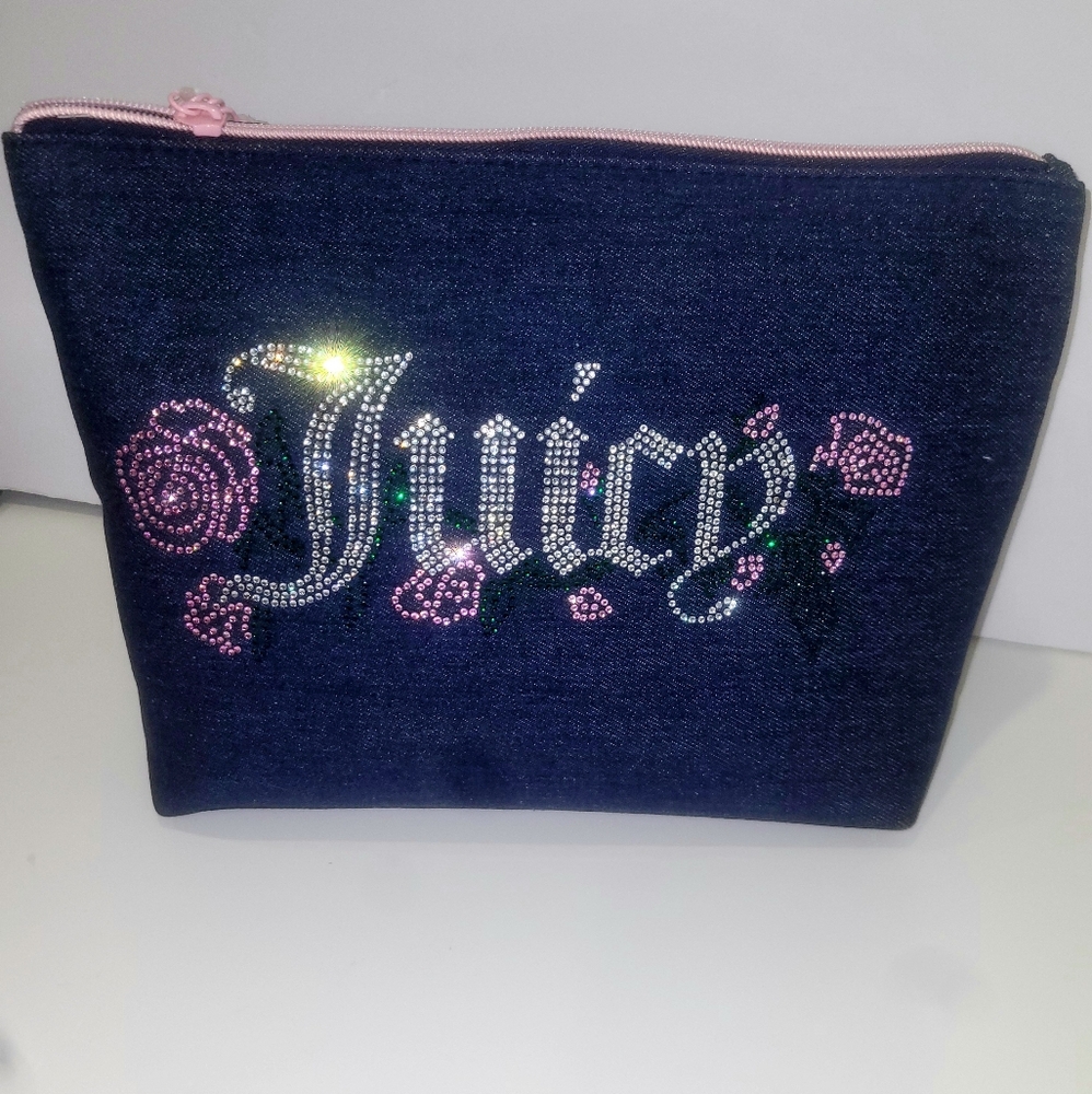 Juicy Couture Denim Cosmetic Bag with Pink Accents